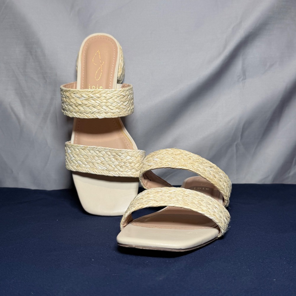 Joie Niki Slide Sandals Womens 7 Natural Beige Braided Woven Block Heel